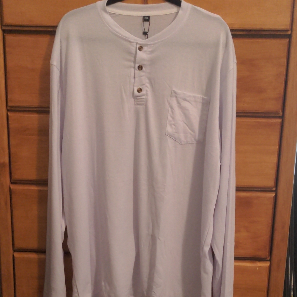 Uni Clau Men's Big & Tall Long Sleeve White Pocket T-shirt. Size 3 X